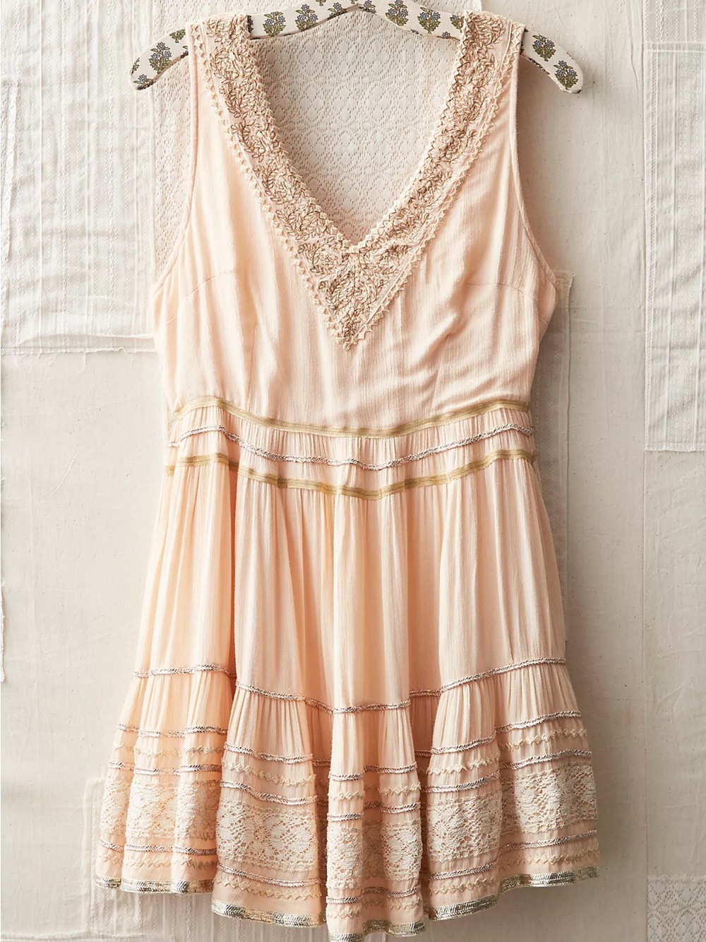 Rare Archive Free People Circa 2010 Appliqué Tiered Mini Dress